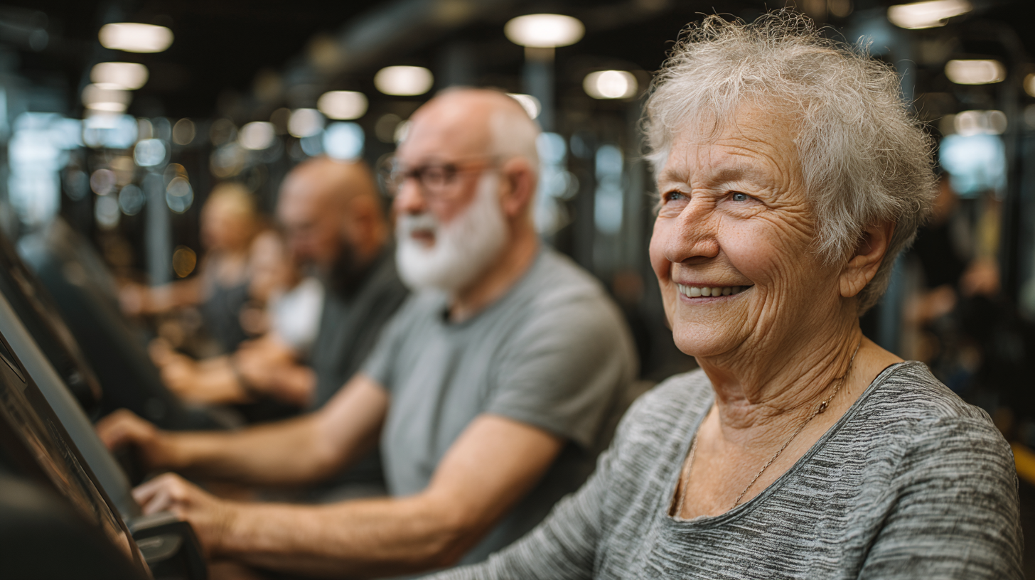 Активні старші люди займаються вправами на природі